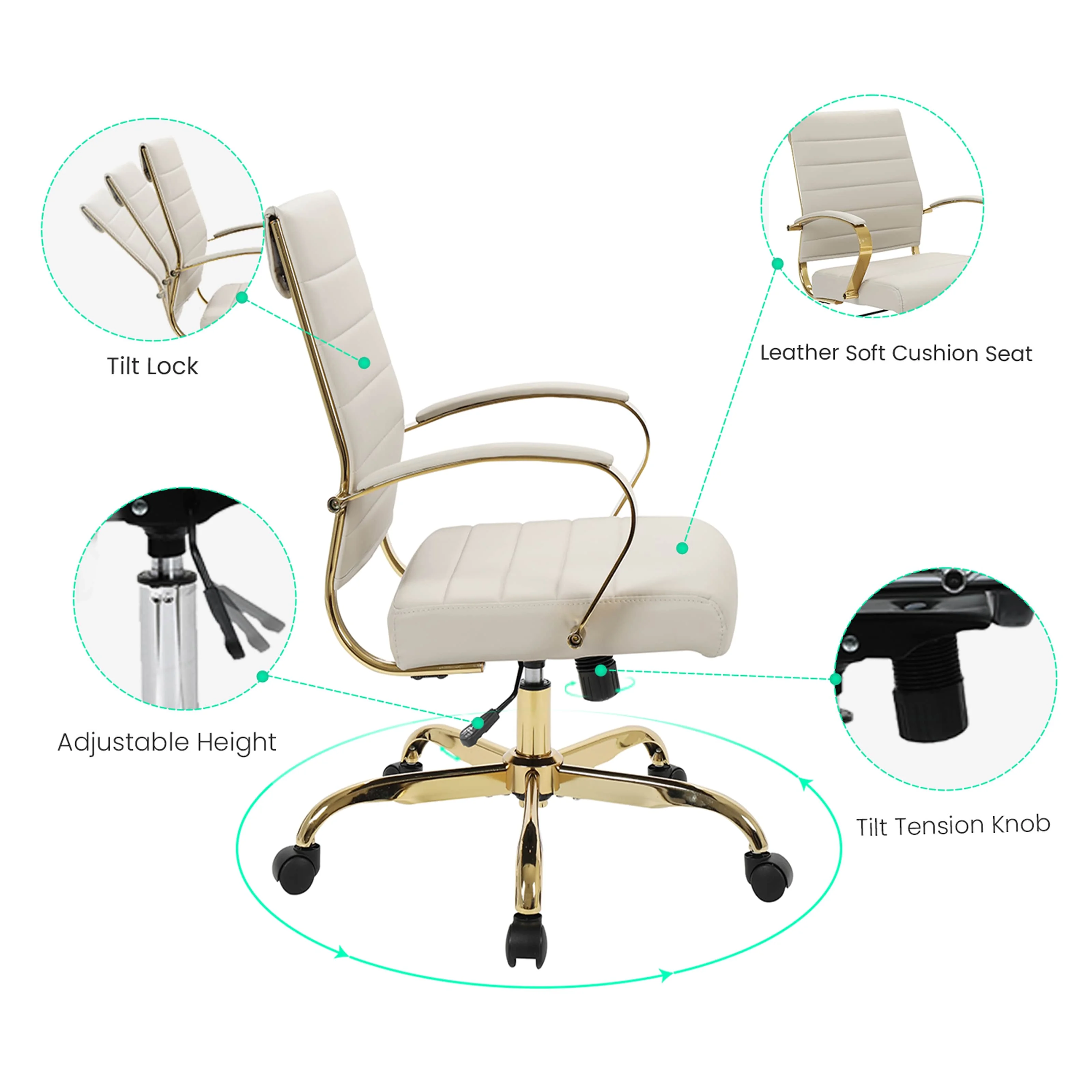 Benmar Home Leather Office Chair With Gold Frame