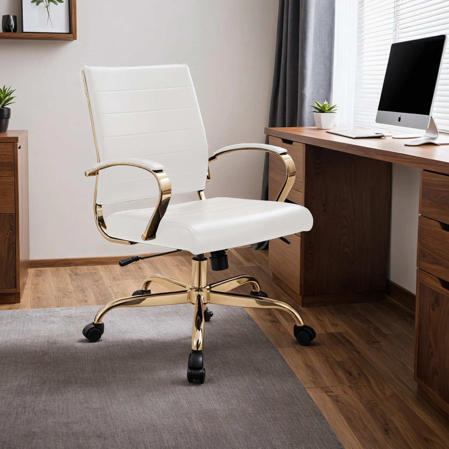 Benmar Home Leather Office Chair With Gold Frame