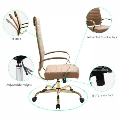 Benmar High-Back Leather Office Chair With Gold Frame