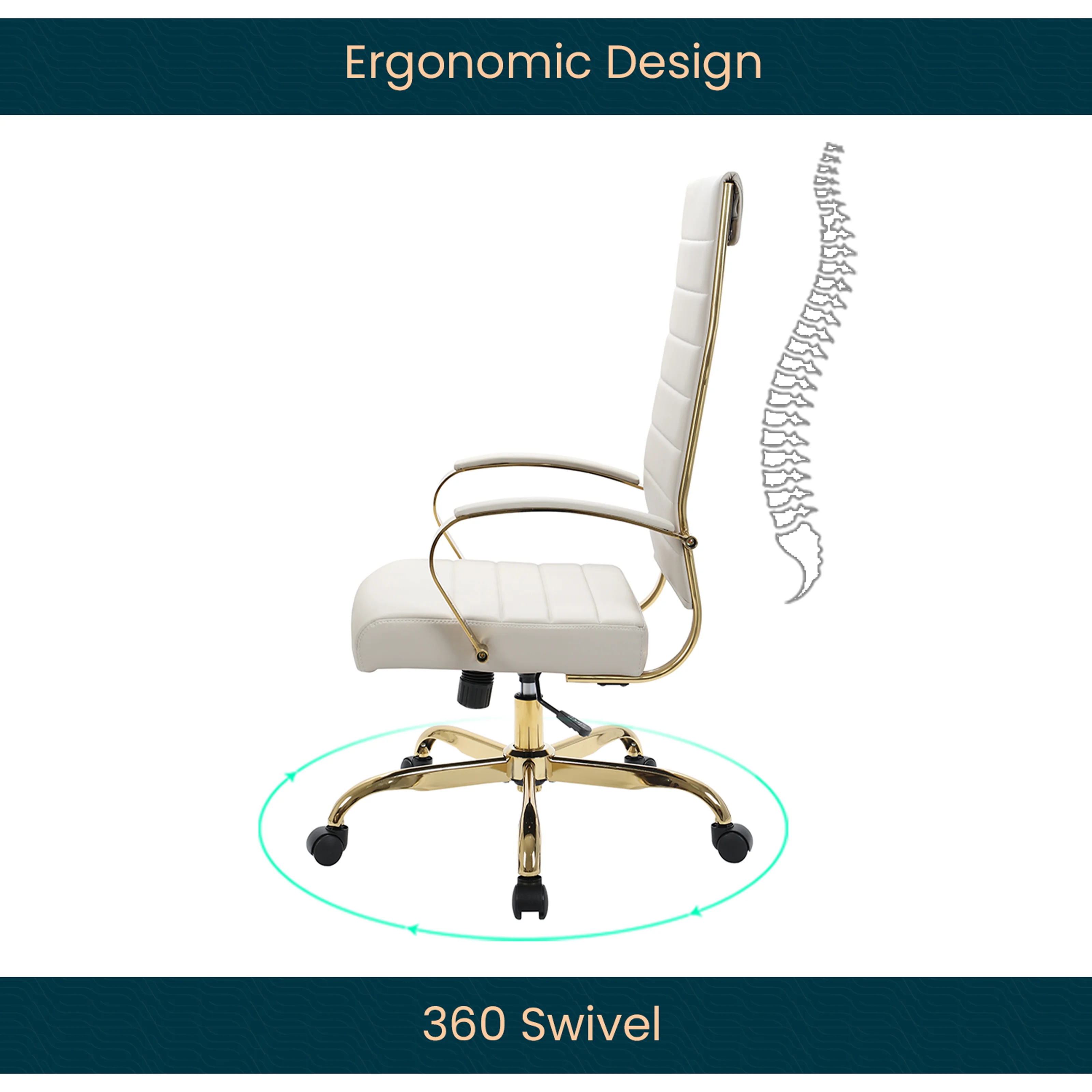 Benmar High-Back Leather Office Chair With Gold Frame