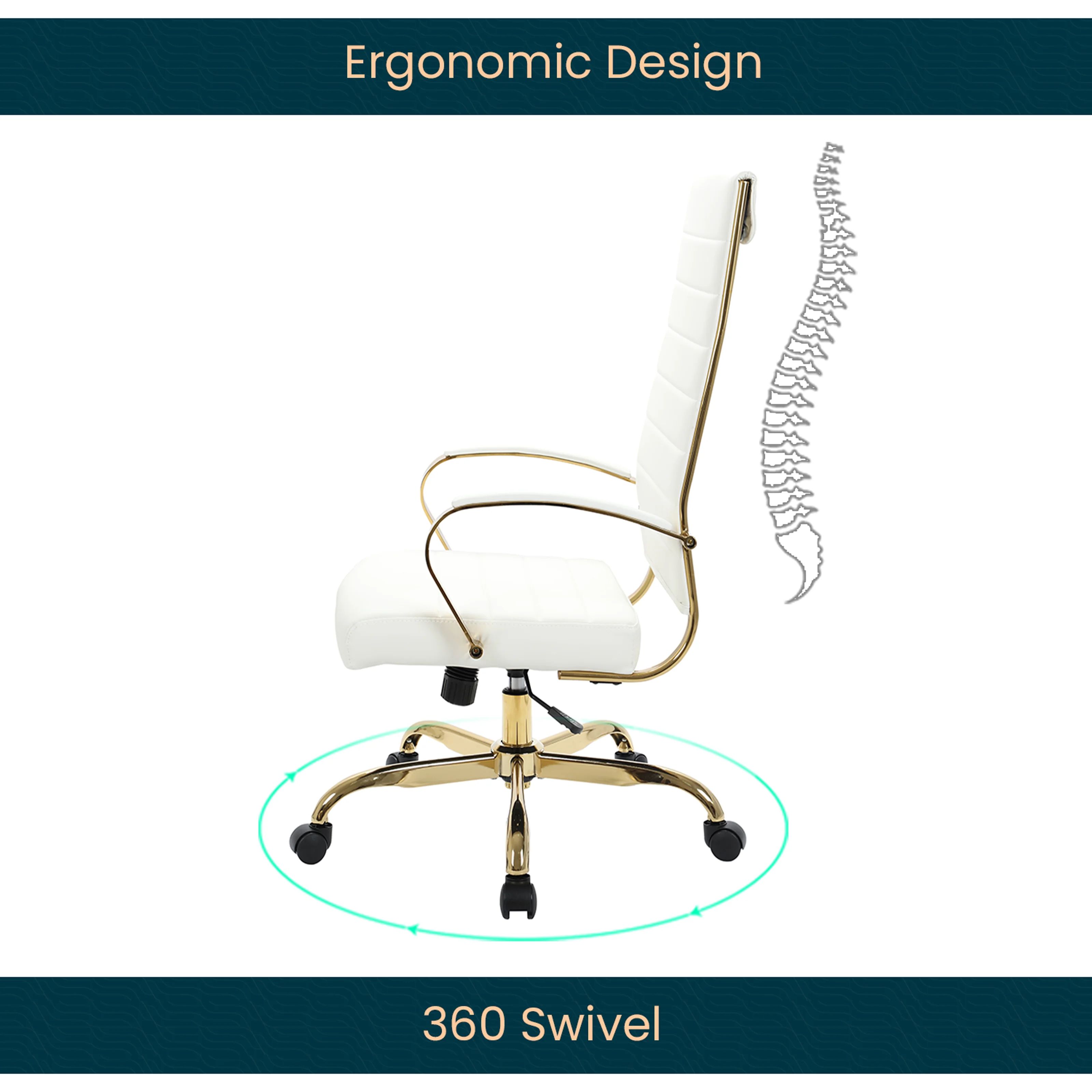 Benmar High-Back Leather Office Chair With Gold Frame