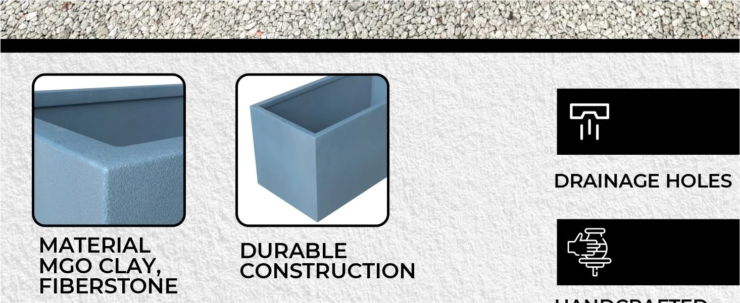 Bloom Series Poly Stone Planter 11.8" , 23.6" Long In Black Aged Concrete