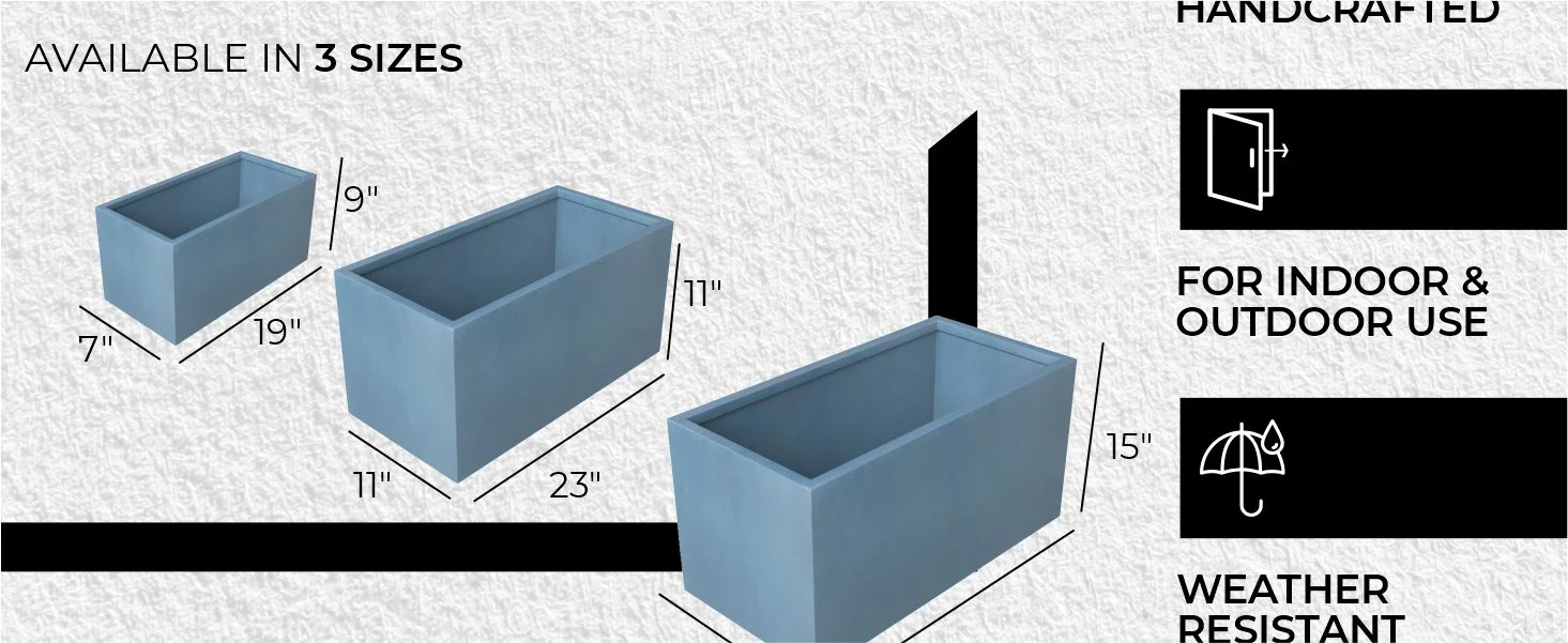 Bloom Series Poly Stone Planter 11.8" , 23.6" Long In Black Aged Concrete