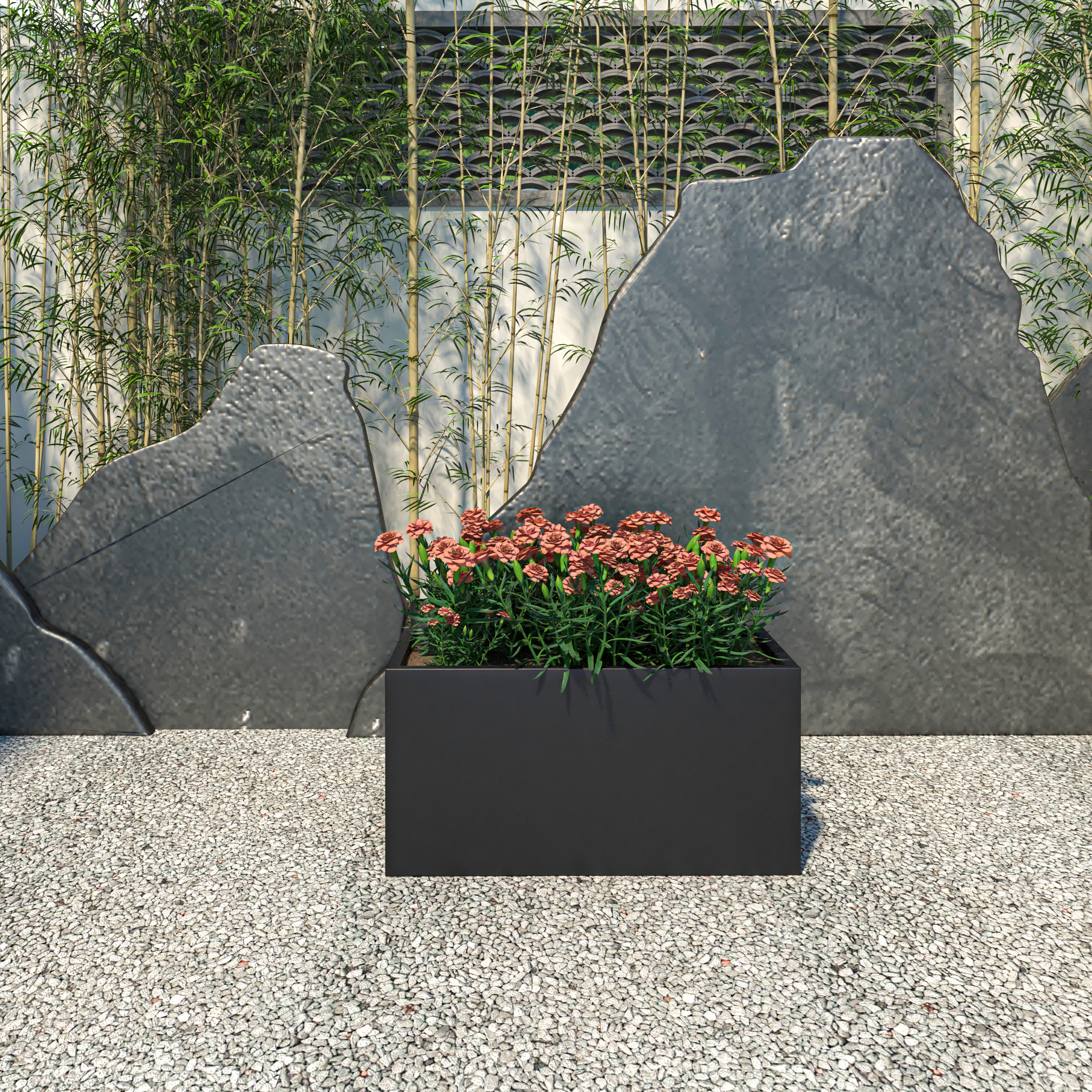 Bloom Series Poly Stone Planter 11.8" , 23.6" Long In Black