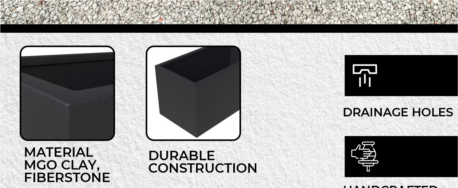 Bloom Series Poly Stone Planter 11.8" , 23.6" Long In Black