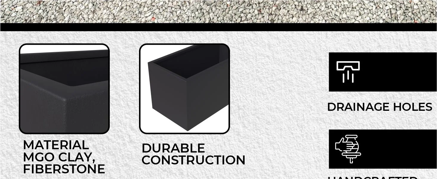 Bloom Series Poly Stone Planter 11.8" , 23.6" Long In Black