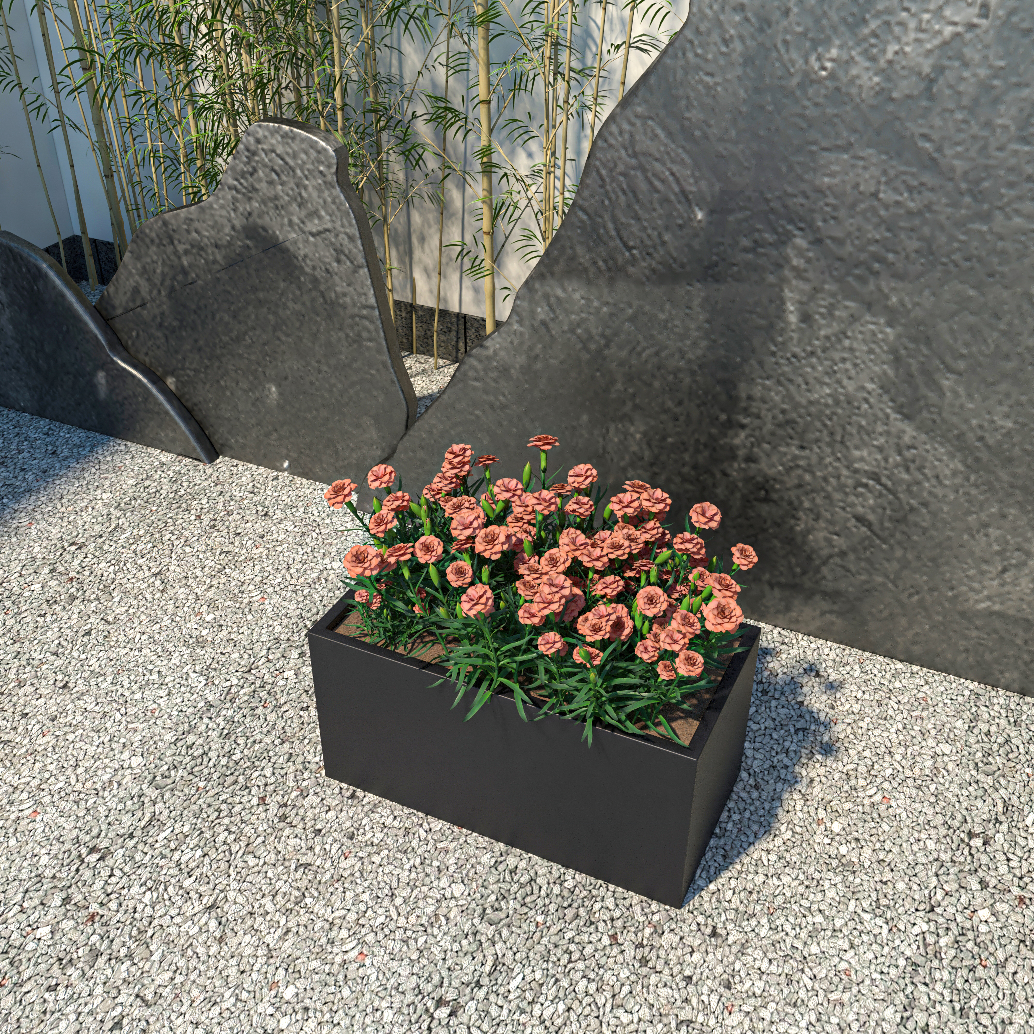Bloom Series Poly Stone Planter 11.8" , 23.6" Long In Black