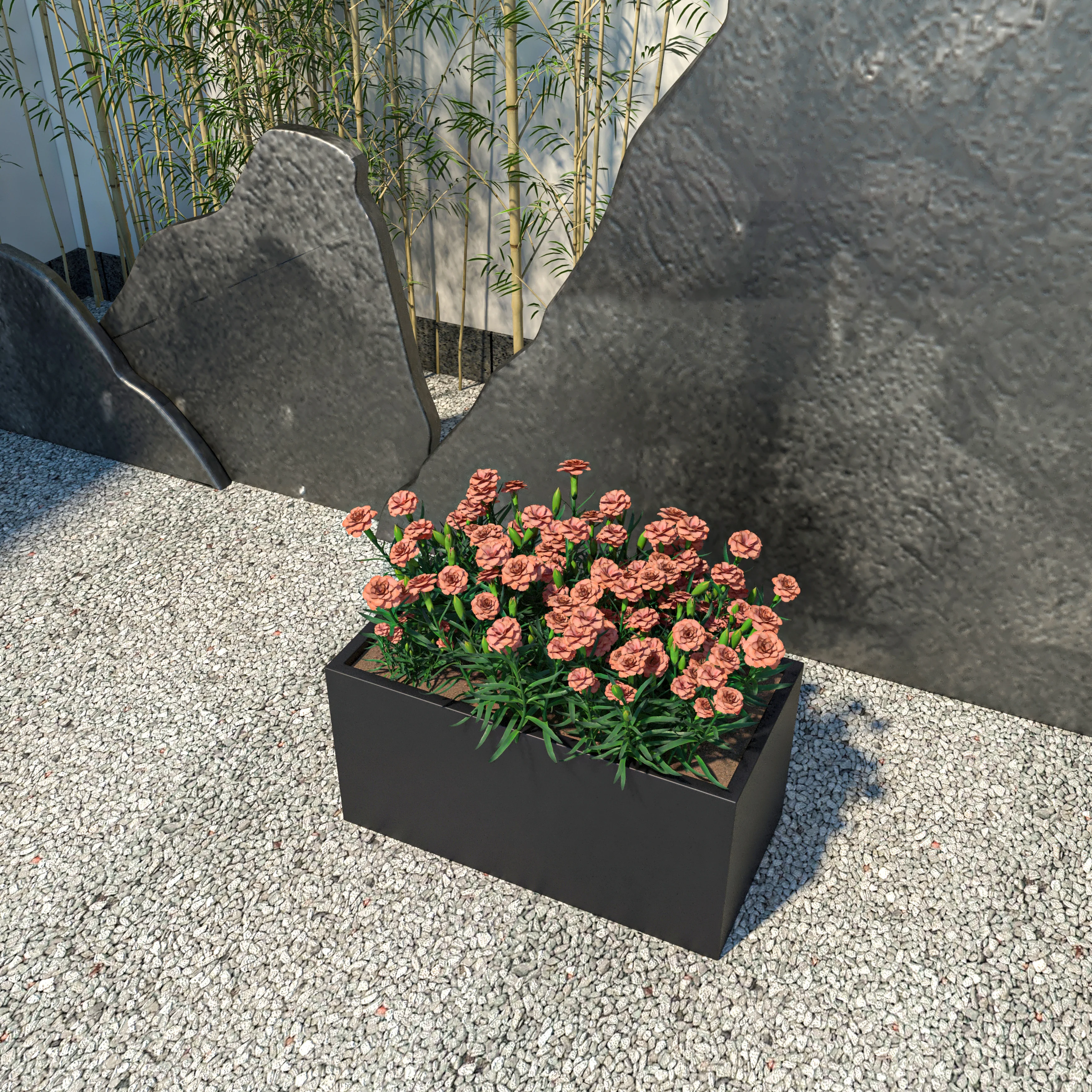 Bloom Series Poly Stone Planter 11.8" , 23.6" Long In Black