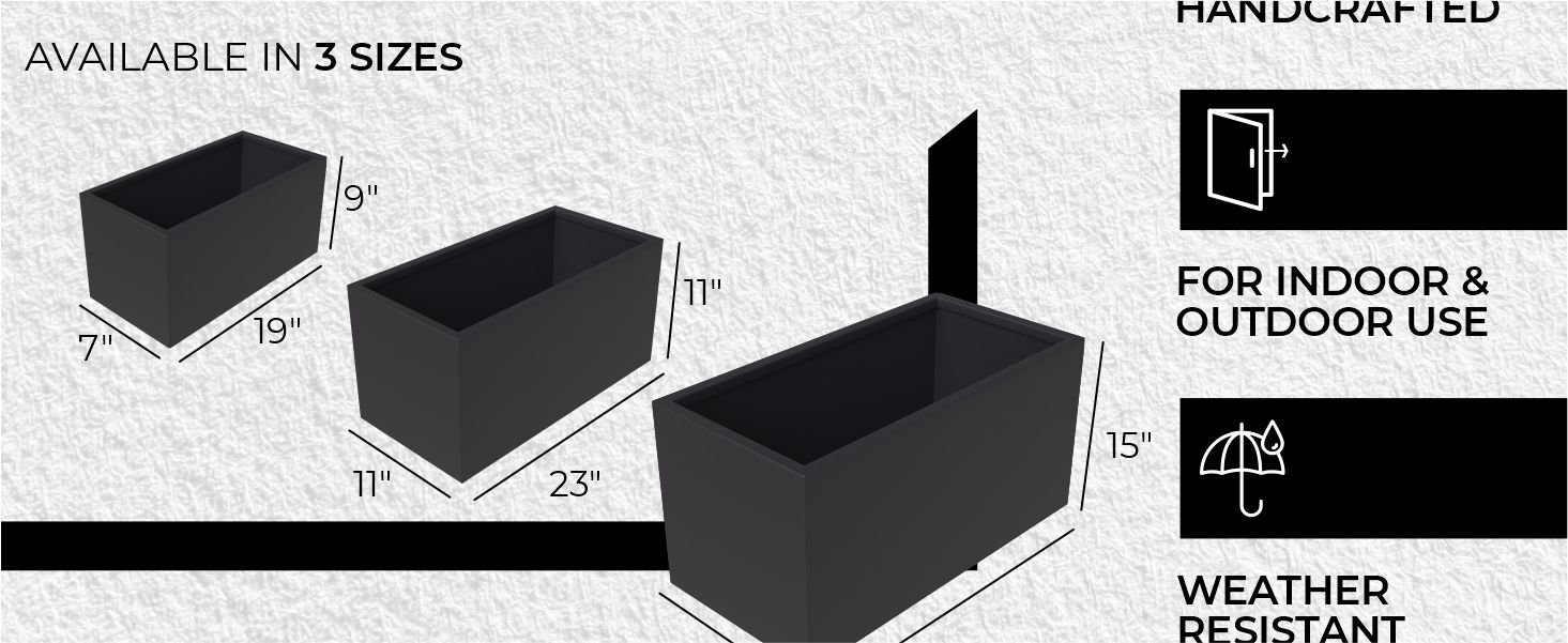 Bloom Series Poly Stone Planter 11.8" , 23.6" Long In Black