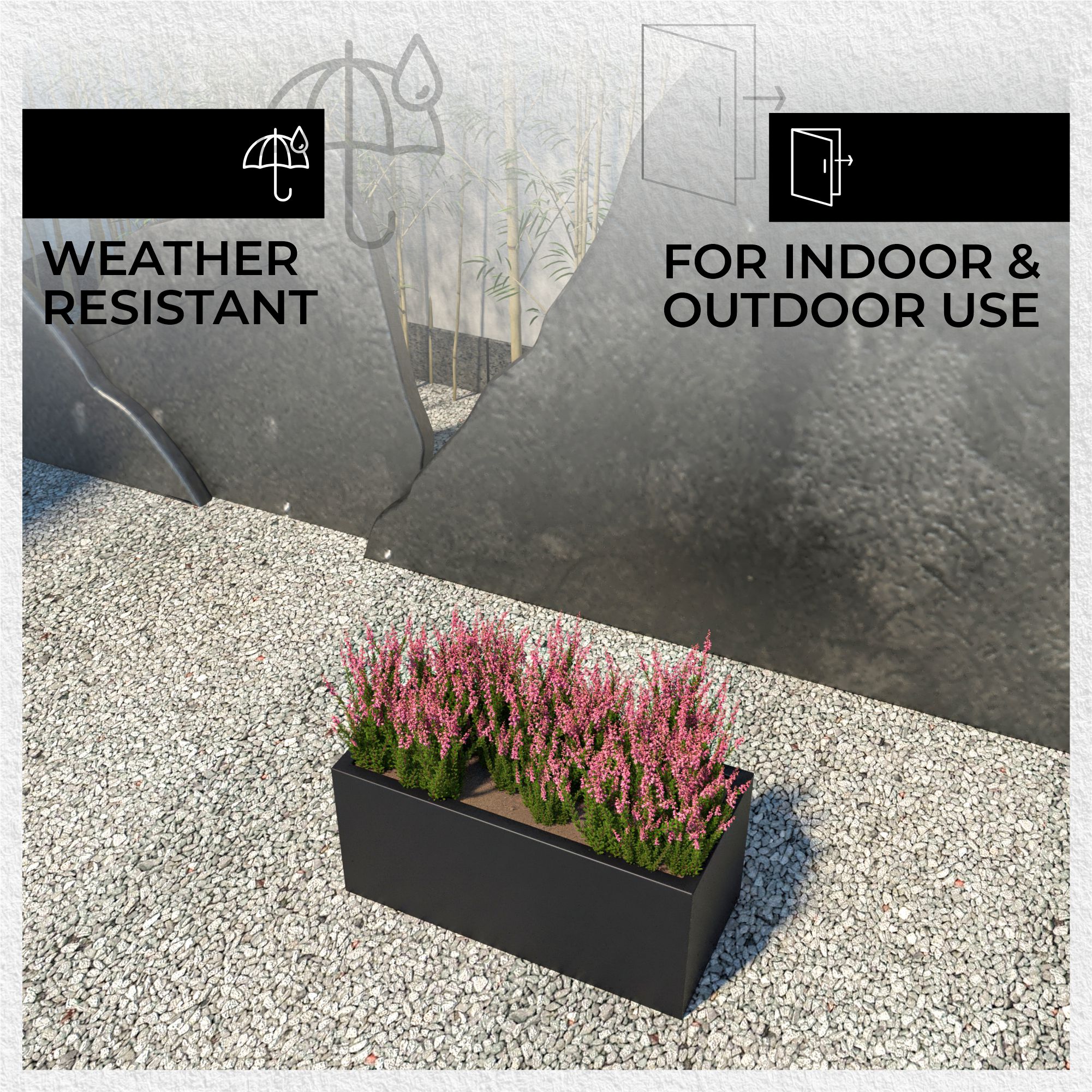 Bloom Series Poly Stone Planter 11.8" , 23.6" Long In Black