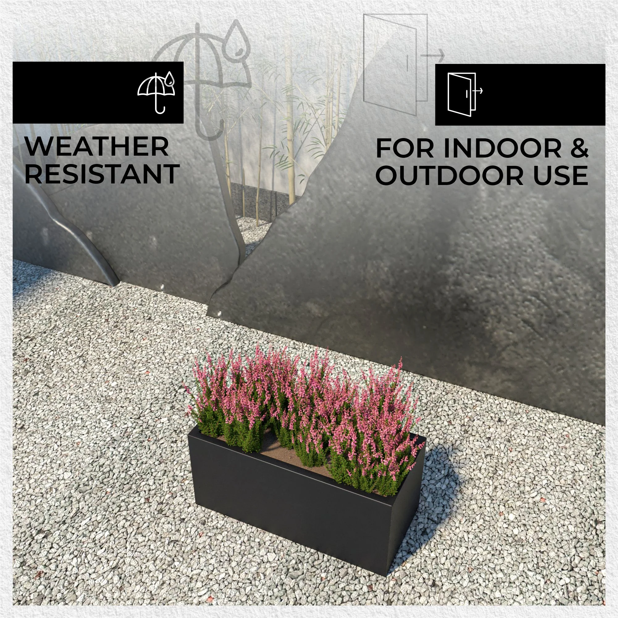 Bloom Series Poly Stone Planter 11.8" , 23.6" Long In Black