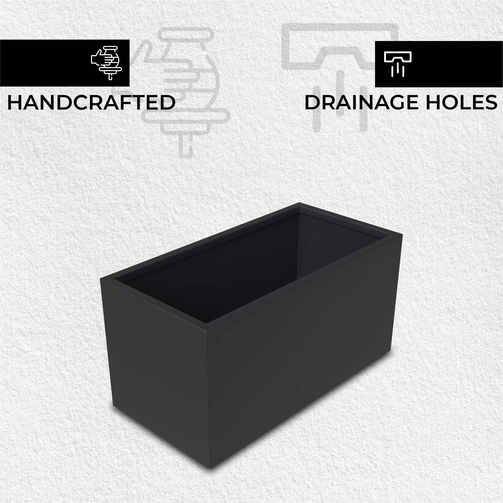 Bloom Series Poly Stone Planter 11.8" , 23.6" Long In Black