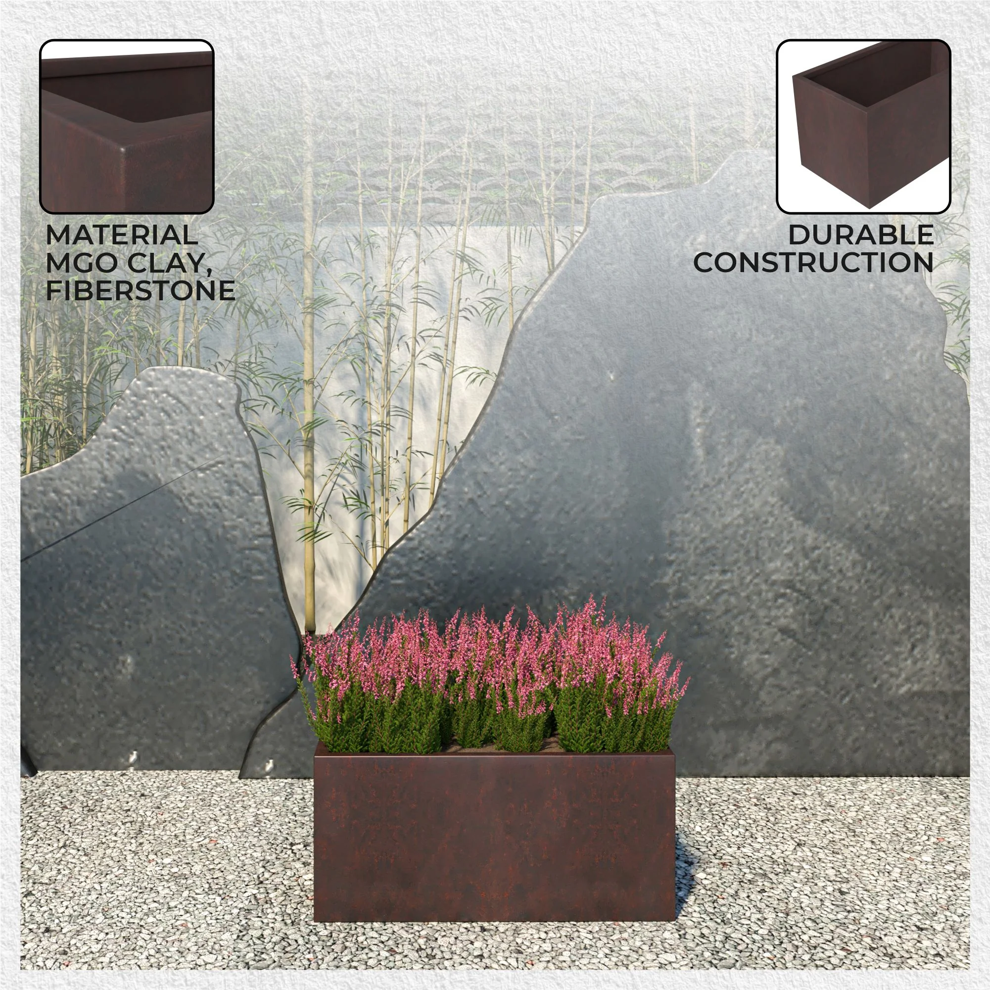 Bloom Series Poly Stone Planter 11.8" , 23.6" Long In Brown