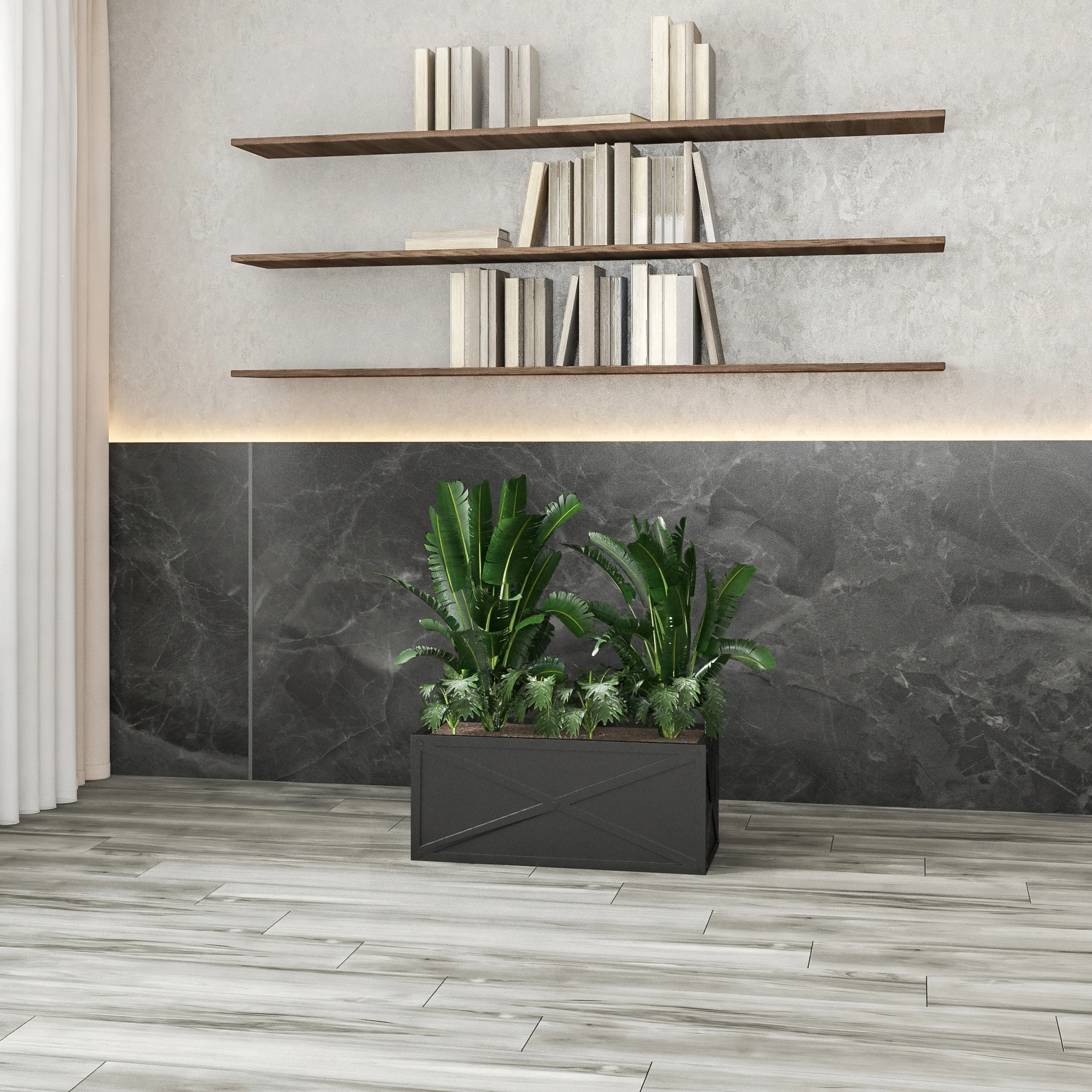 Bonsai Series Rectangle Poly Stone Planter in Black 14.6 x 13 30 Long