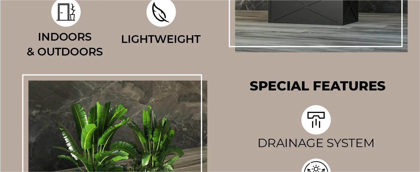 Bonsai Series Rectangle Poly Stone Planter in Black 14.6 x 13 30 Long