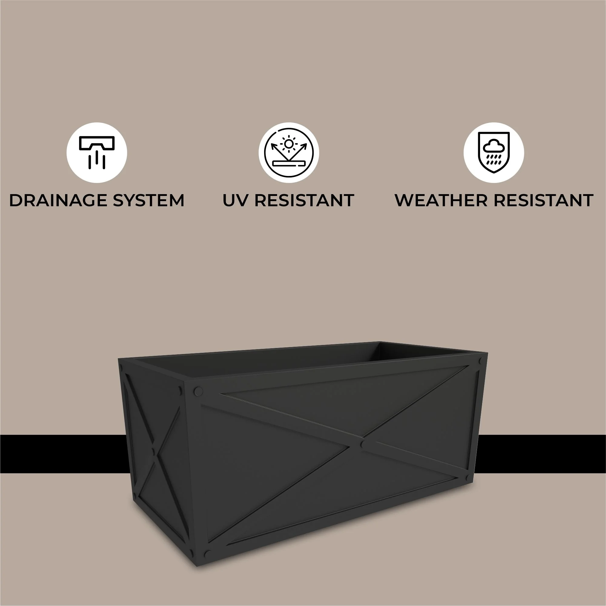 Bonsai Series Rectangle Poly Stone Planter in Black 14.6 x 13 30 Long