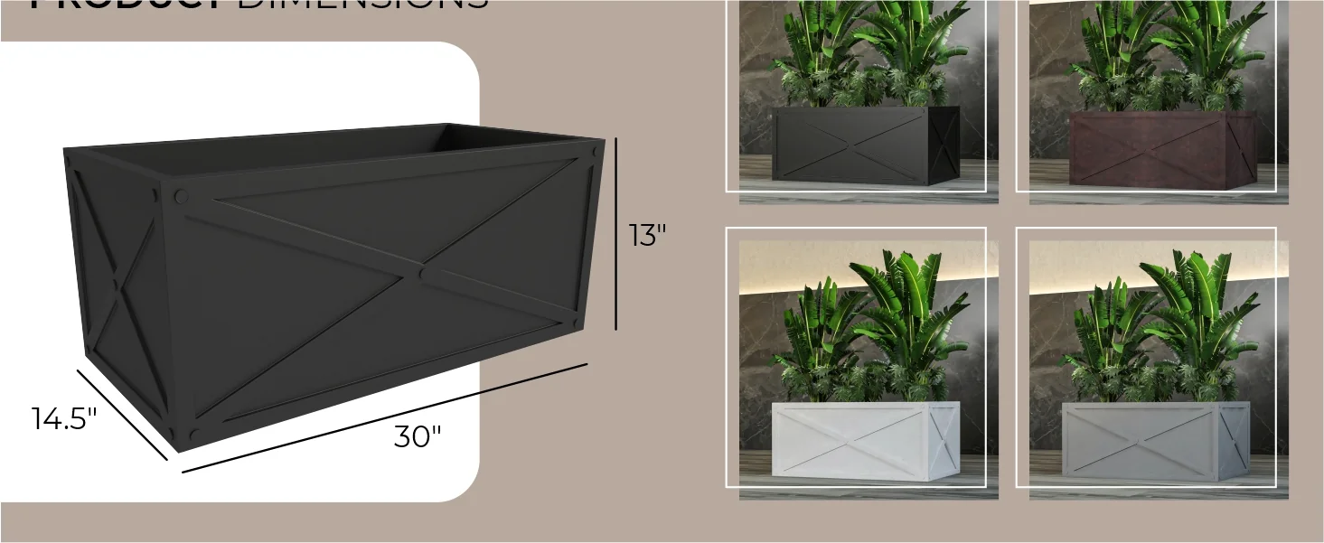 Bonsai Series Rectangle Poly Stone Planter in Black 14.6 x 13 30 Long