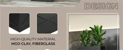 Bonsai Series Rectangle Poly Stone Planter in Black 14.6 x 13 30 Long