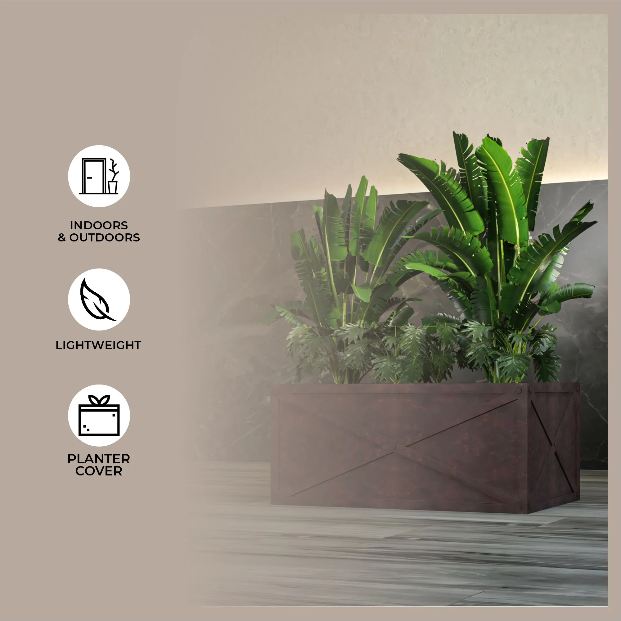 Bonsai Series Rectangle Poly Stone Planter in Brown 14.6 x 13 30 Long