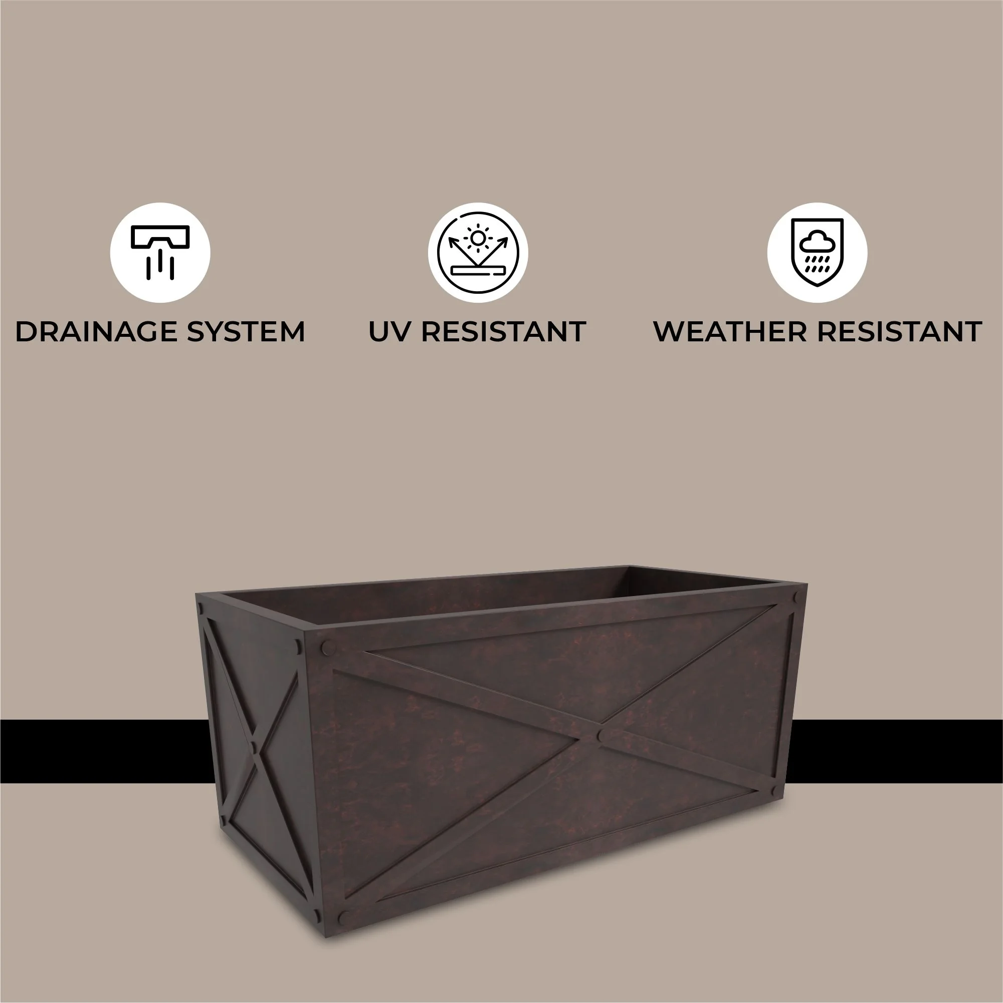 Bonsai Series Rectangle Poly Stone Planter in Brown 14.6 x 13 30 Long