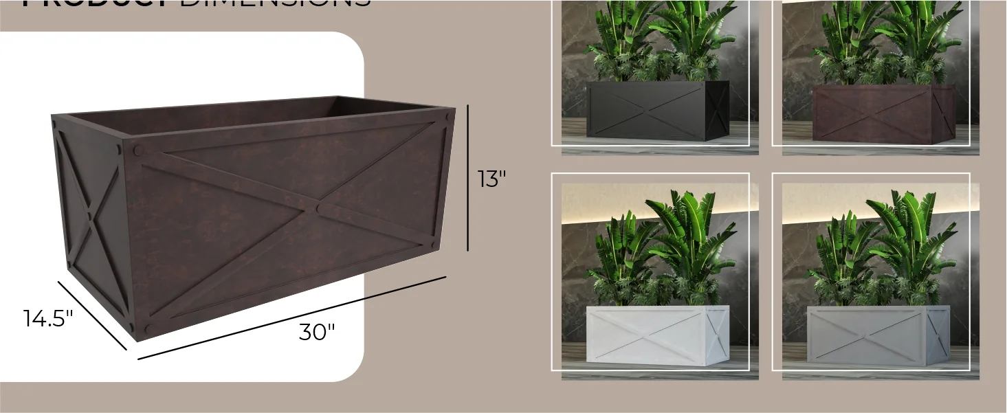 Bonsai Series Rectangle Poly Stone Planter in Brown 14.6 x 13 30 Long