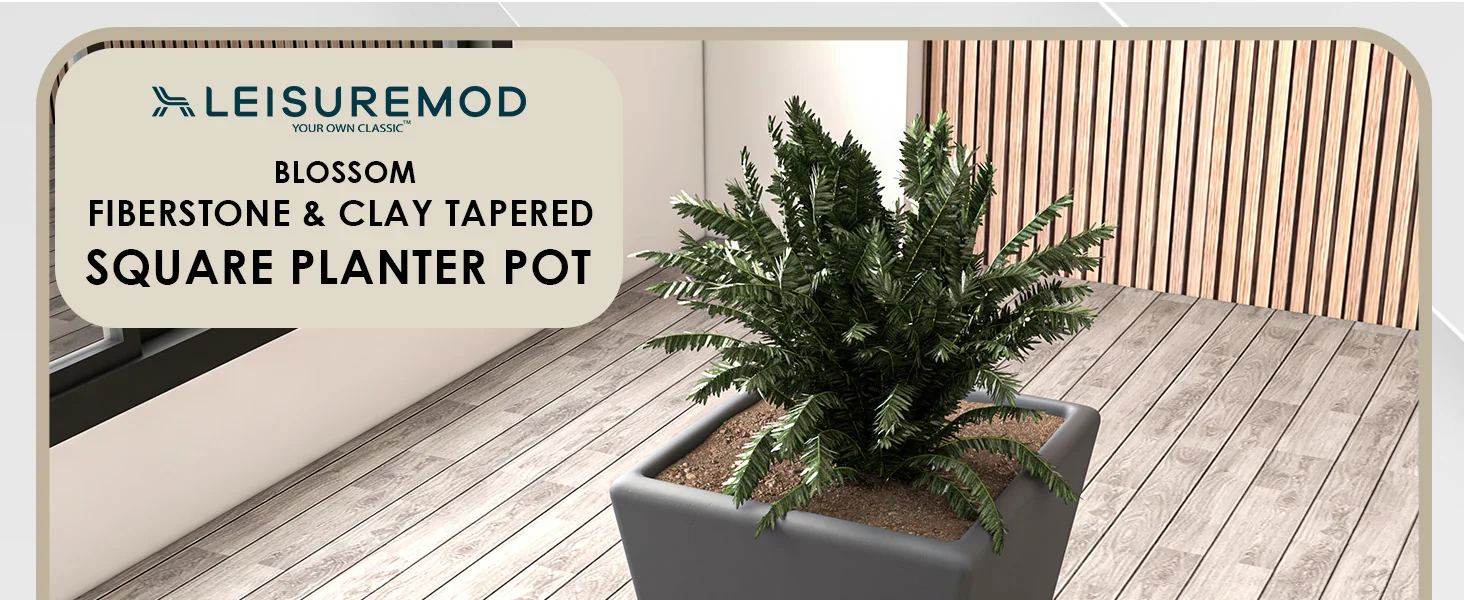 Blossom Series Poly Stone Planter in Dark Grey 14 Dia, 13.4 High