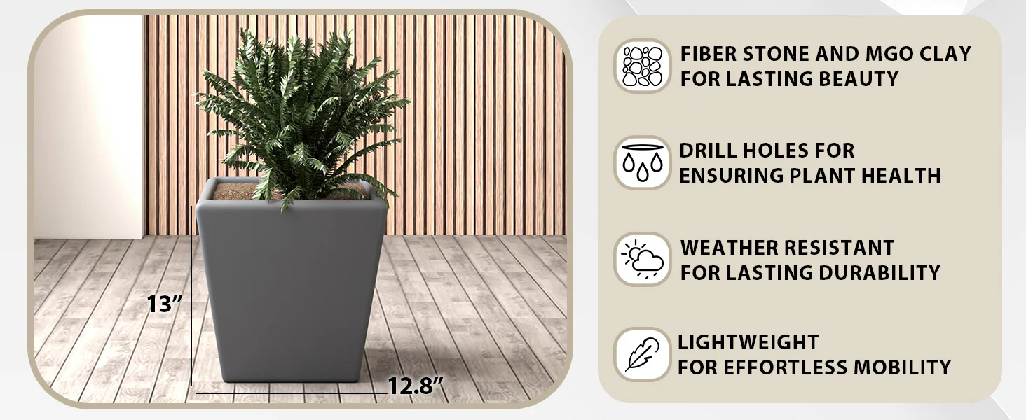 Blossom Series Poly Stone Planter in Dark Grey 14 Dia, 13.4 High