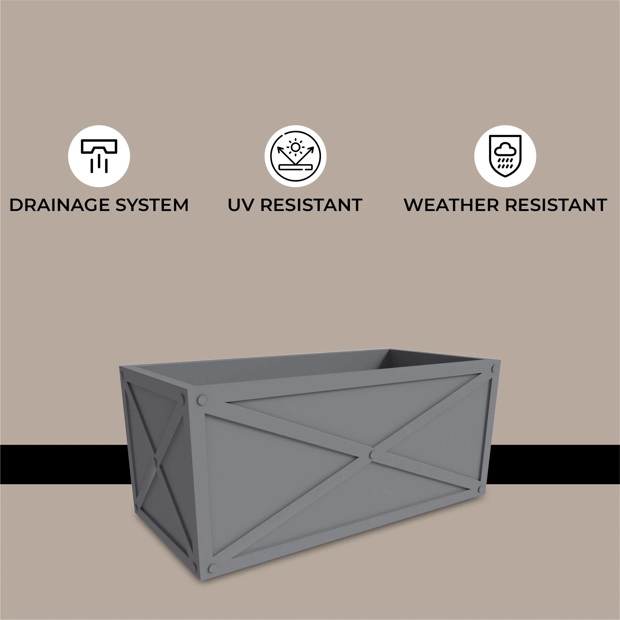 Bonsai Series Rectangle Poly Stone Planter in Grey 14.6 x 13 30 Long