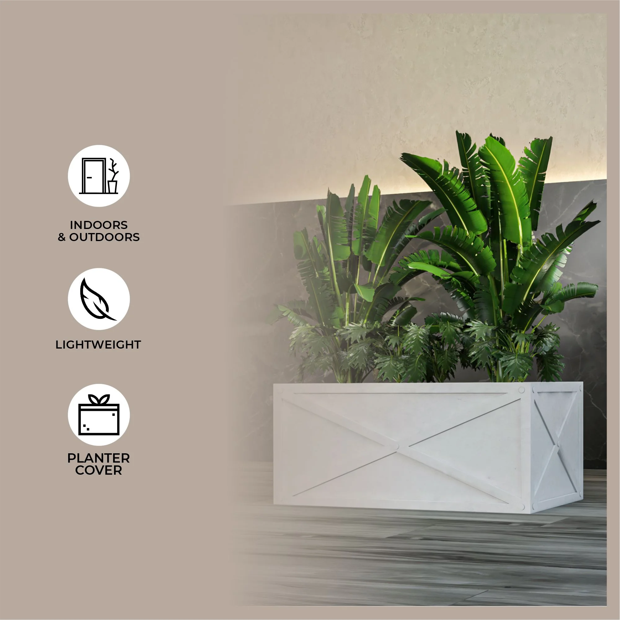 Bonsai Series Rectangle Poly Stone Planter in White 14.6 x 13 30 Long