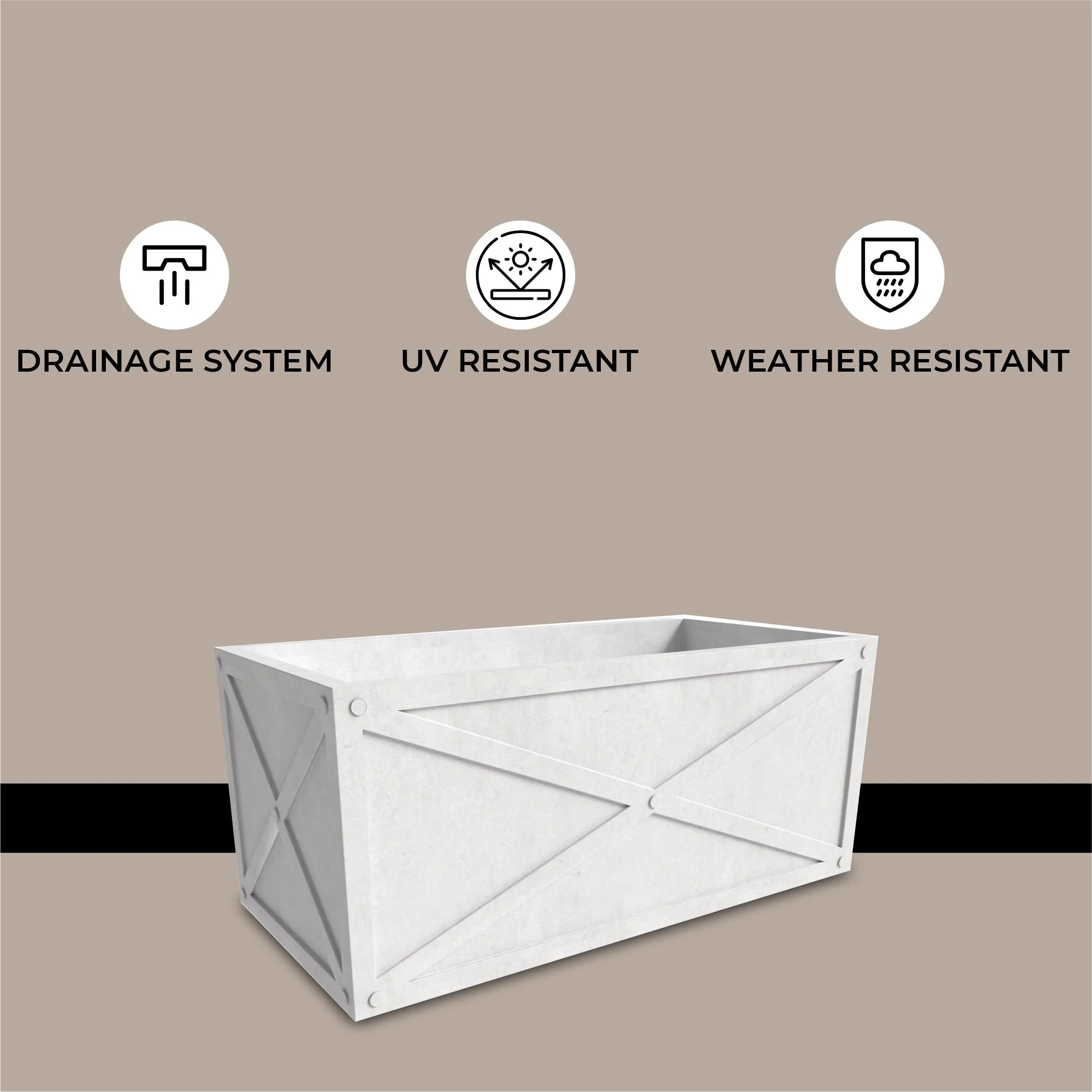 Bonsai Series Rectangle Poly Stone Planter in White 14.6 x 13 30 Long