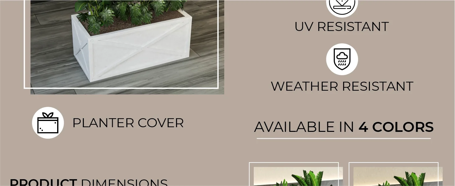 Bonsai Series Rectangle Poly Stone Planter in White 14.6 x 13 30 Long