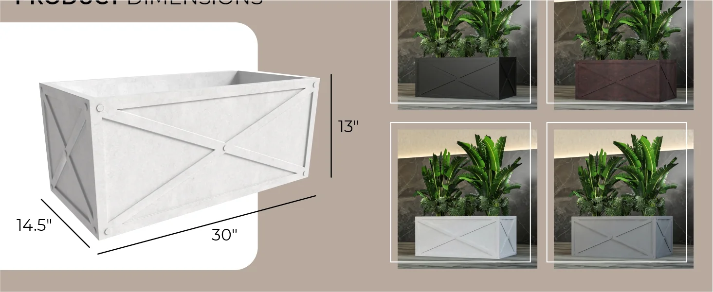 Bonsai Series Rectangle Poly Stone Planter in White 14.6 x 13 30 Long