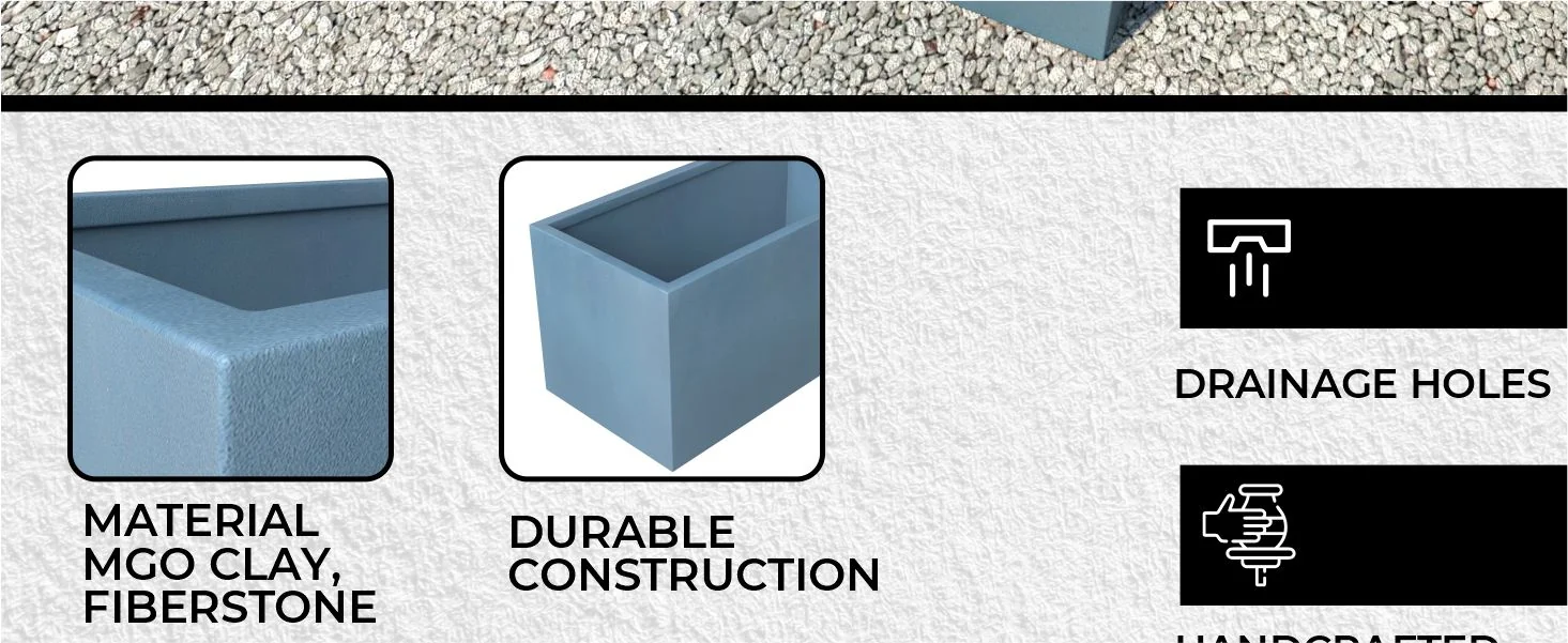 Bloom Series Poly Stone Planter 15.7" , 31.5" Long In Black Aged Concrete