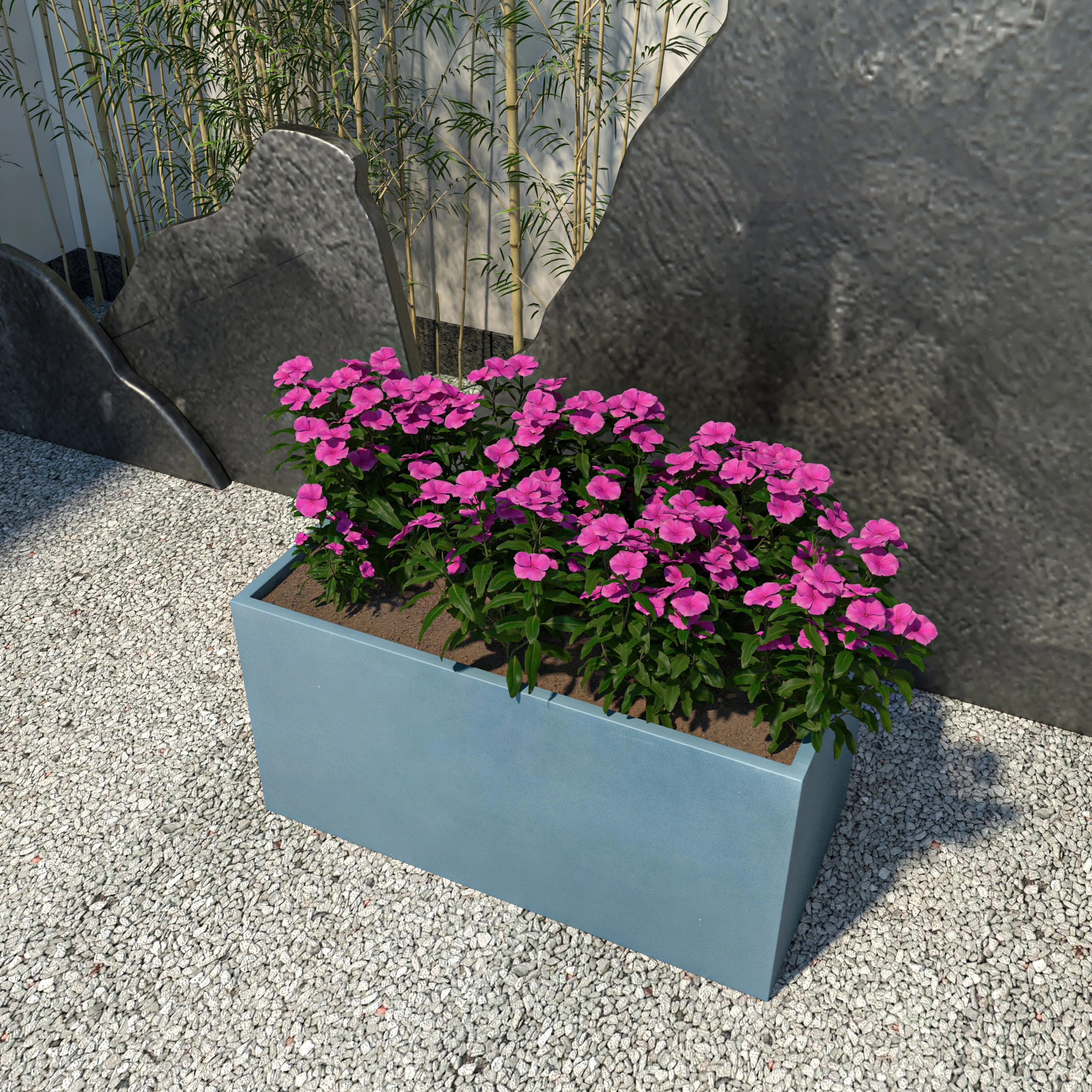 Bloom Series Poly Stone Planter 15.7" , 31.5" Long In Black Aged Concrete