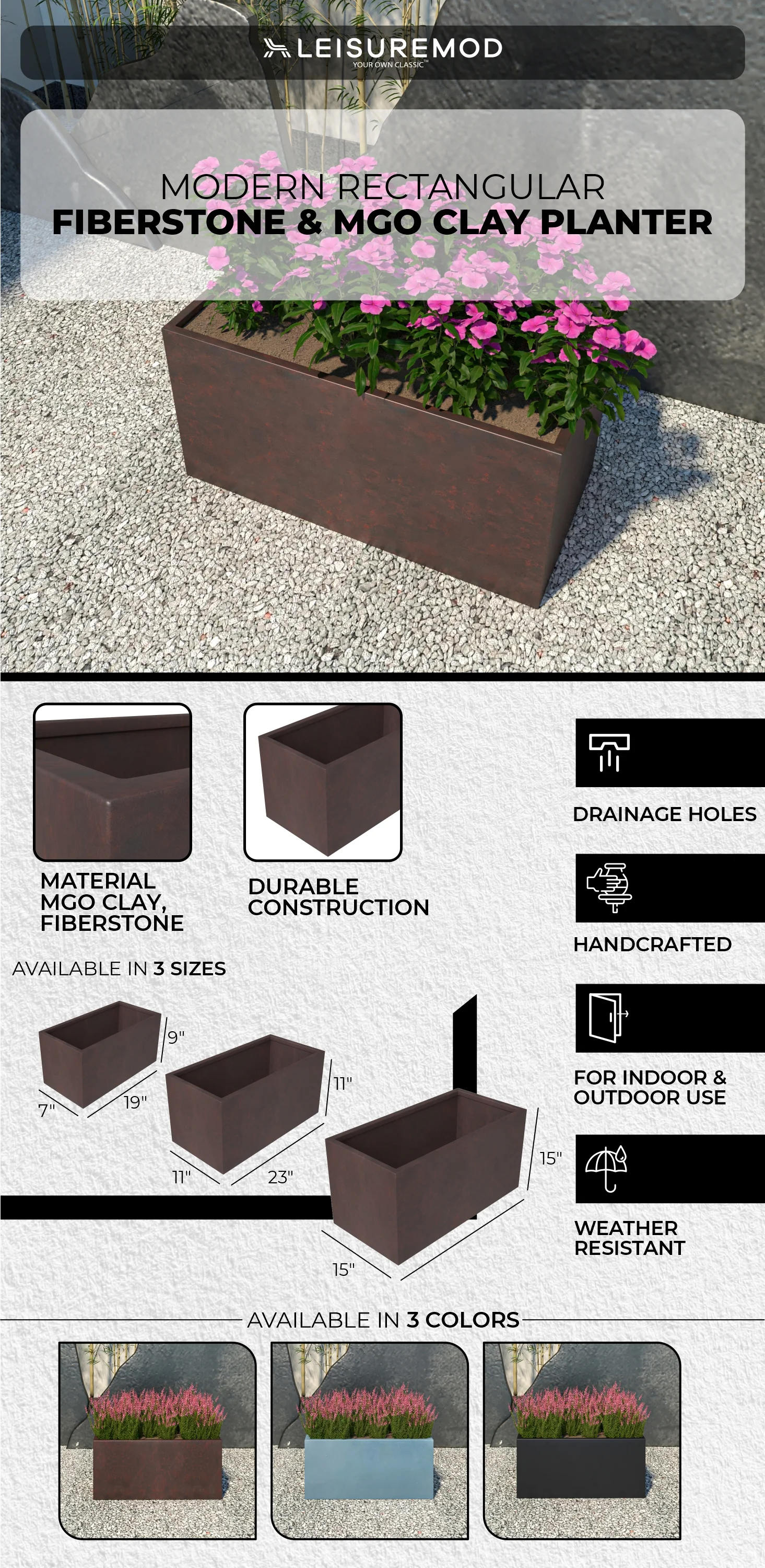 Bloom Series Poly Stone Planter 15.7" , 31.5" Long In Brown