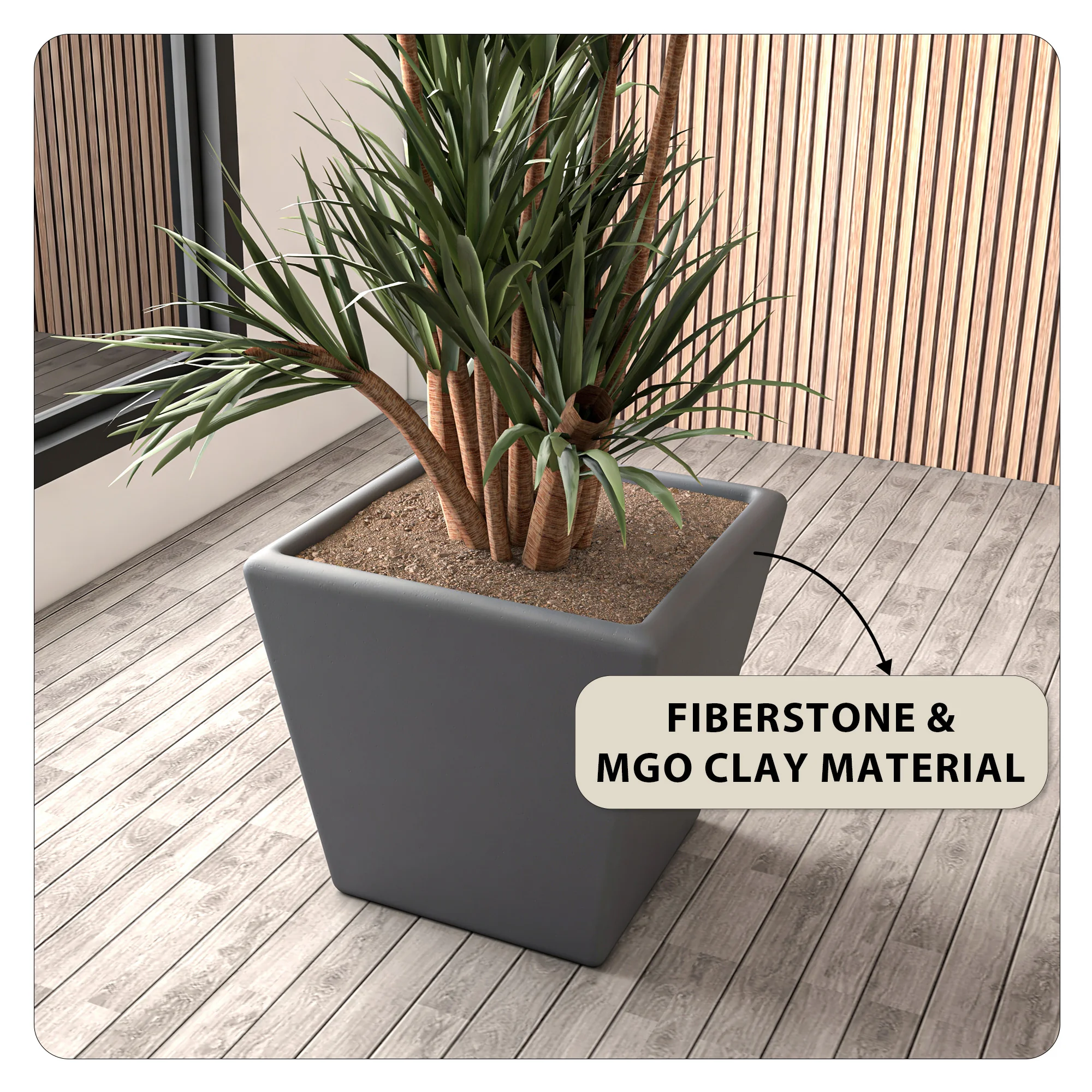 Blossom Series Poly Stone Planter in Dark Grey 17 Dia, 16 High