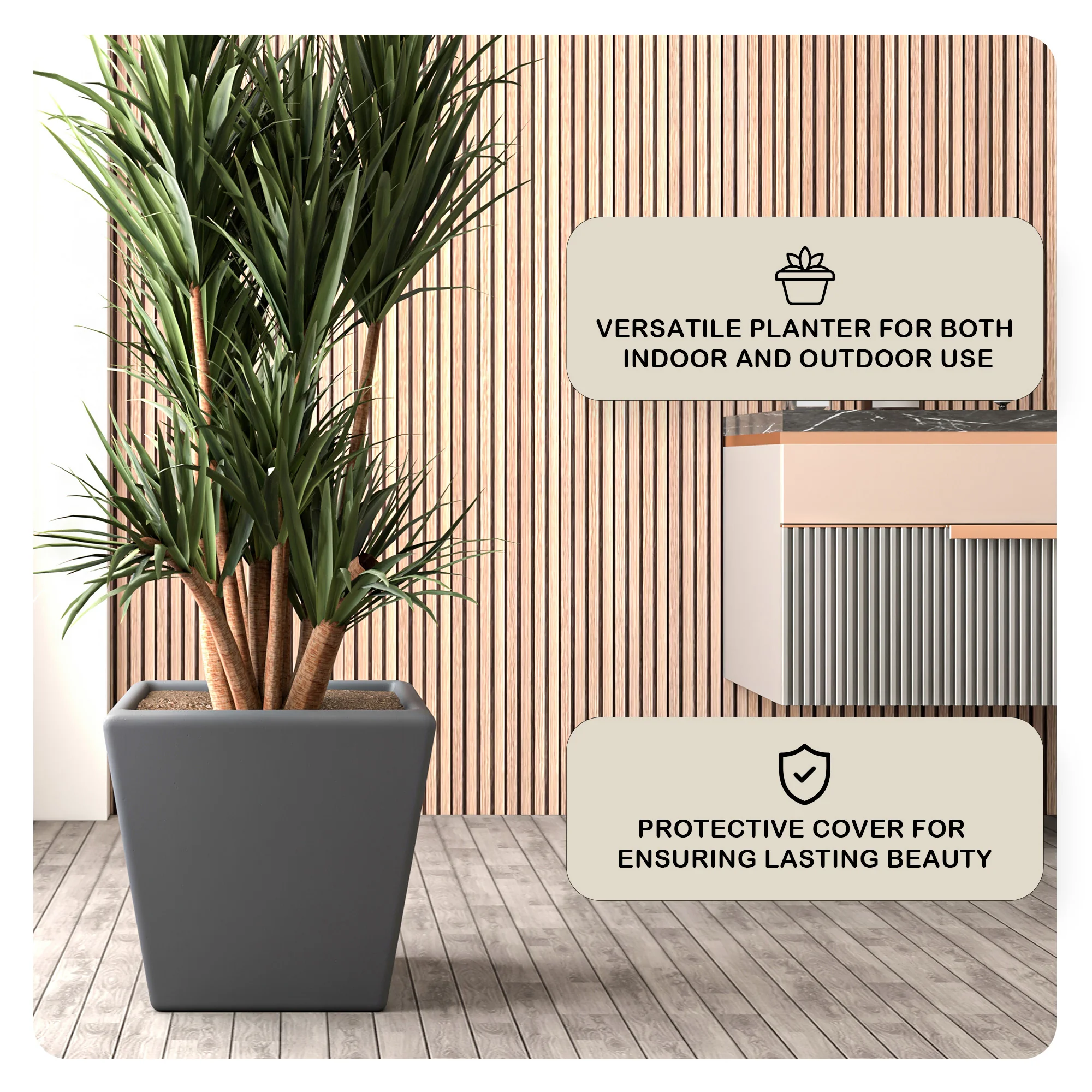 Blossom Series Poly Stone Planter in Dark Grey 17 Dia, 16 High