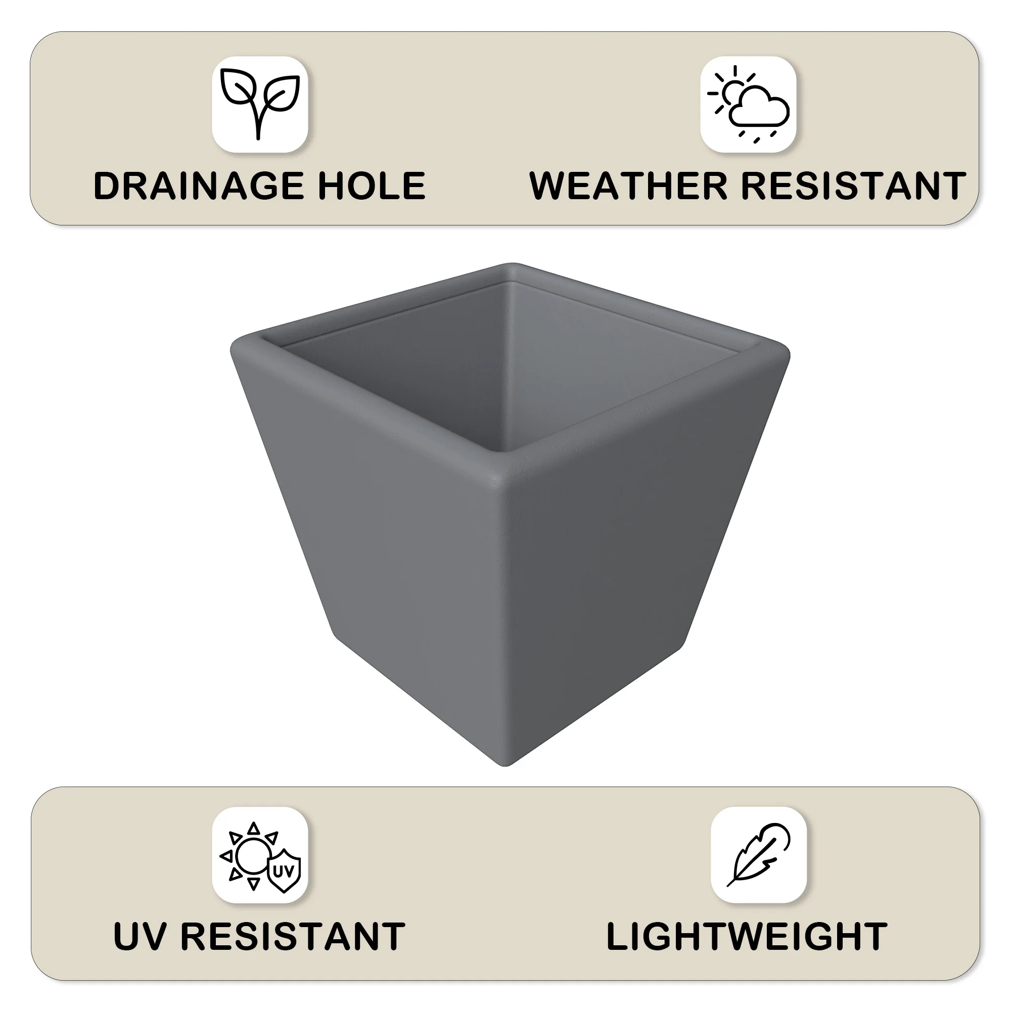 Blossom Series Poly Stone Planter in Dark Grey 17 Dia, 16 High