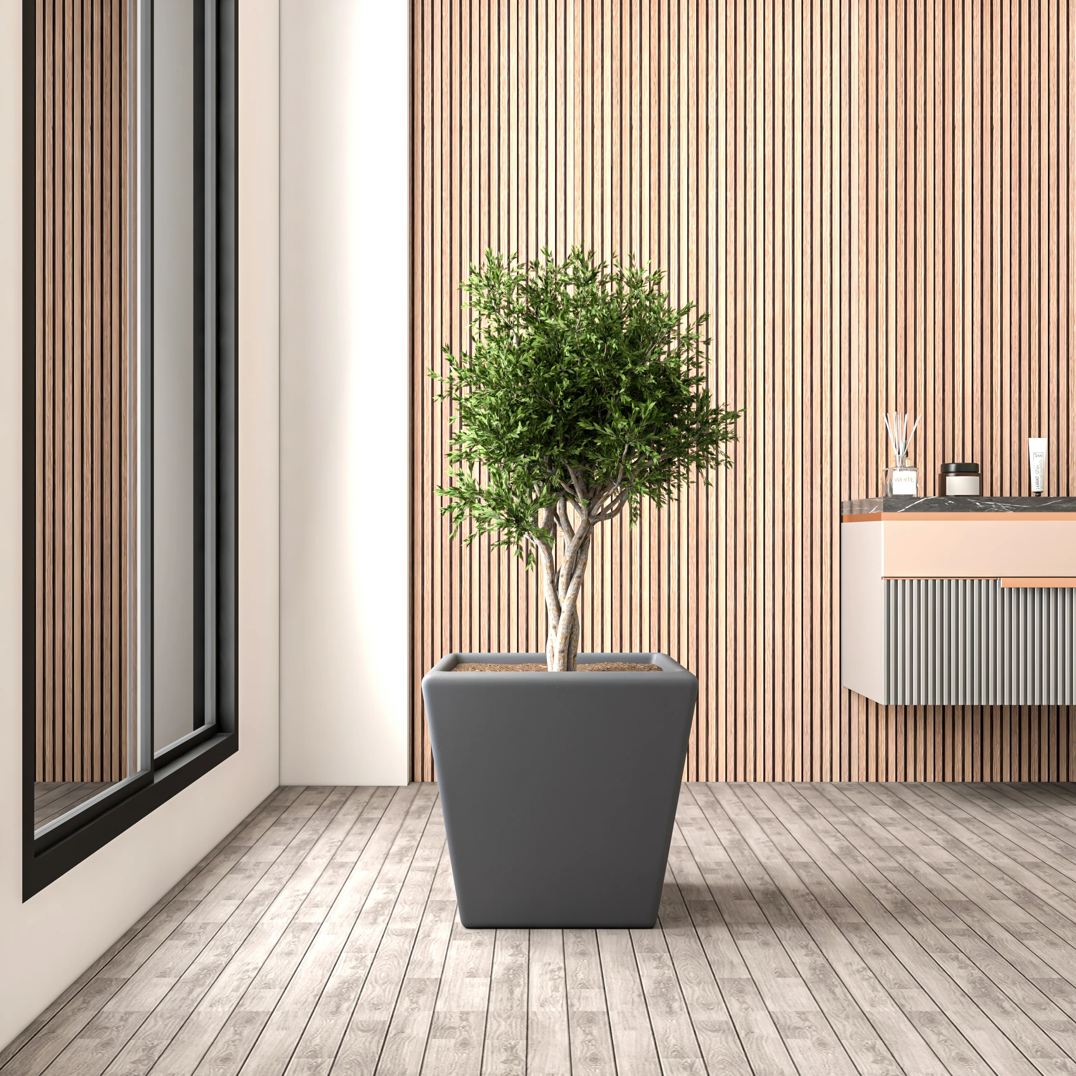 Blossom Series Poly Stone Planter in Dark Grey 19.7 Dia, 19 High