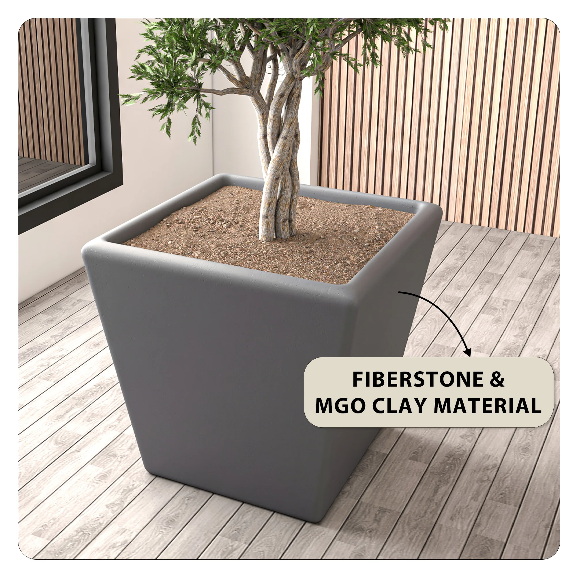 Blossom Series Poly Stone Planter in Dark Grey 19.7 Dia, 19 High