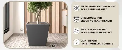 Blossom Series Poly Stone Planter in Dark Grey 19.7 Dia, 19 High