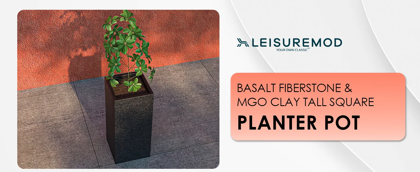 Basalt Series Poly Stone Planter 8.7" Square 19.7" High in Black