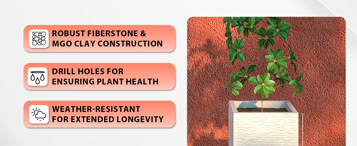 Basalt Series Poly Stone Planter 8.7" Square 19.7" High in White