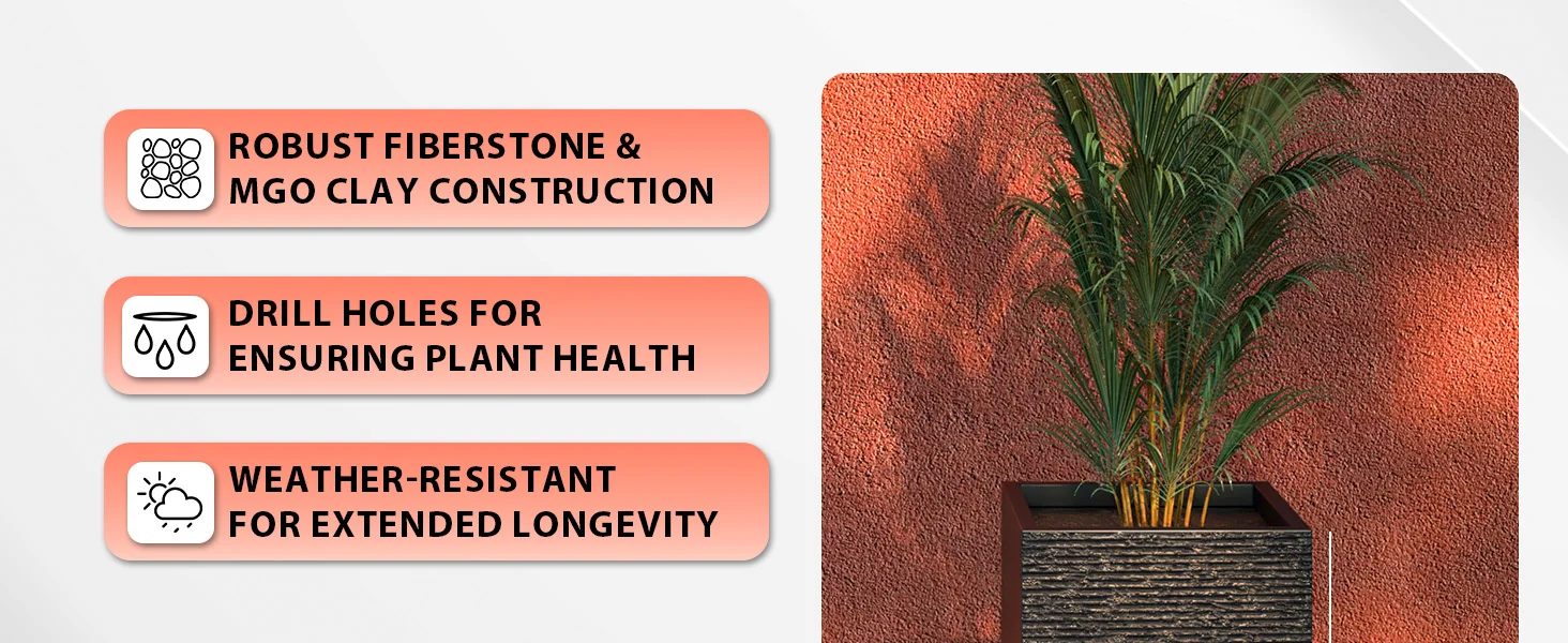 Basalt Series Poly Stone Planter 11" Square 23.6" High in Black