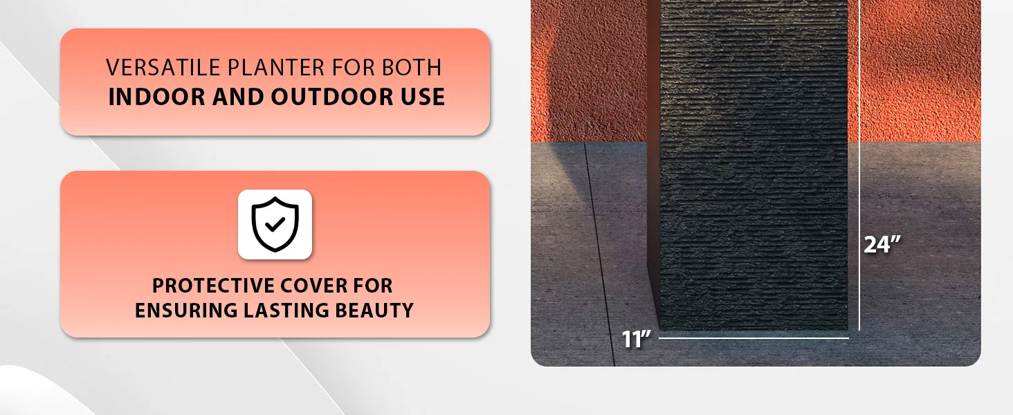 Basalt Series Poly Stone Planter 11" Square 23.6" High in Black