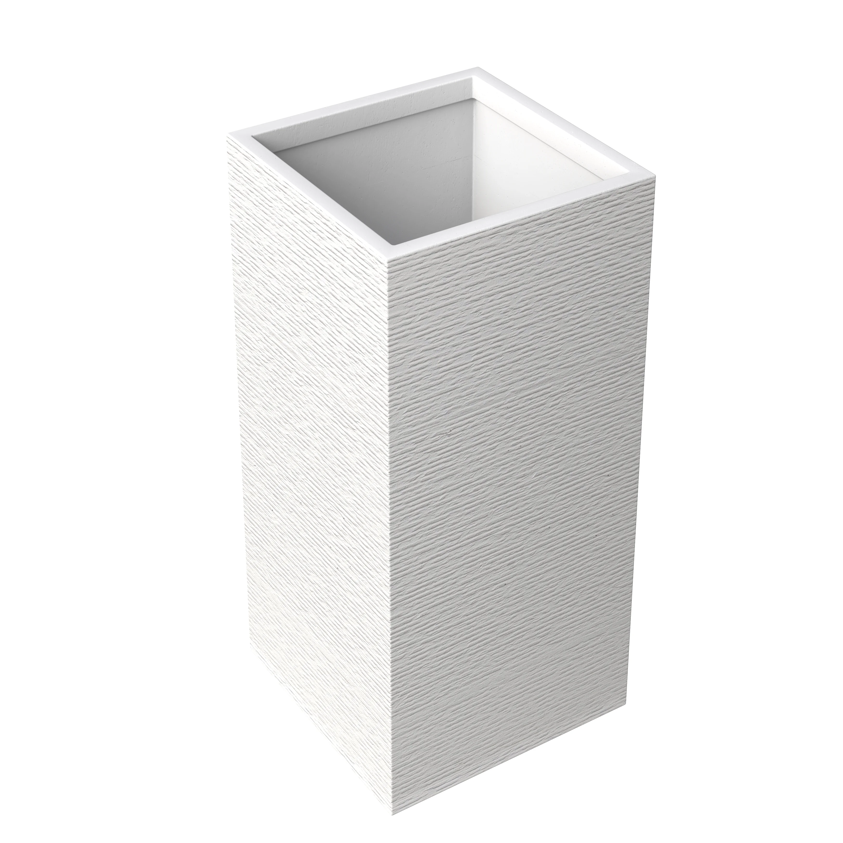 Basalt Series Poly Stone Planter 11" Square 23.6" High in White
