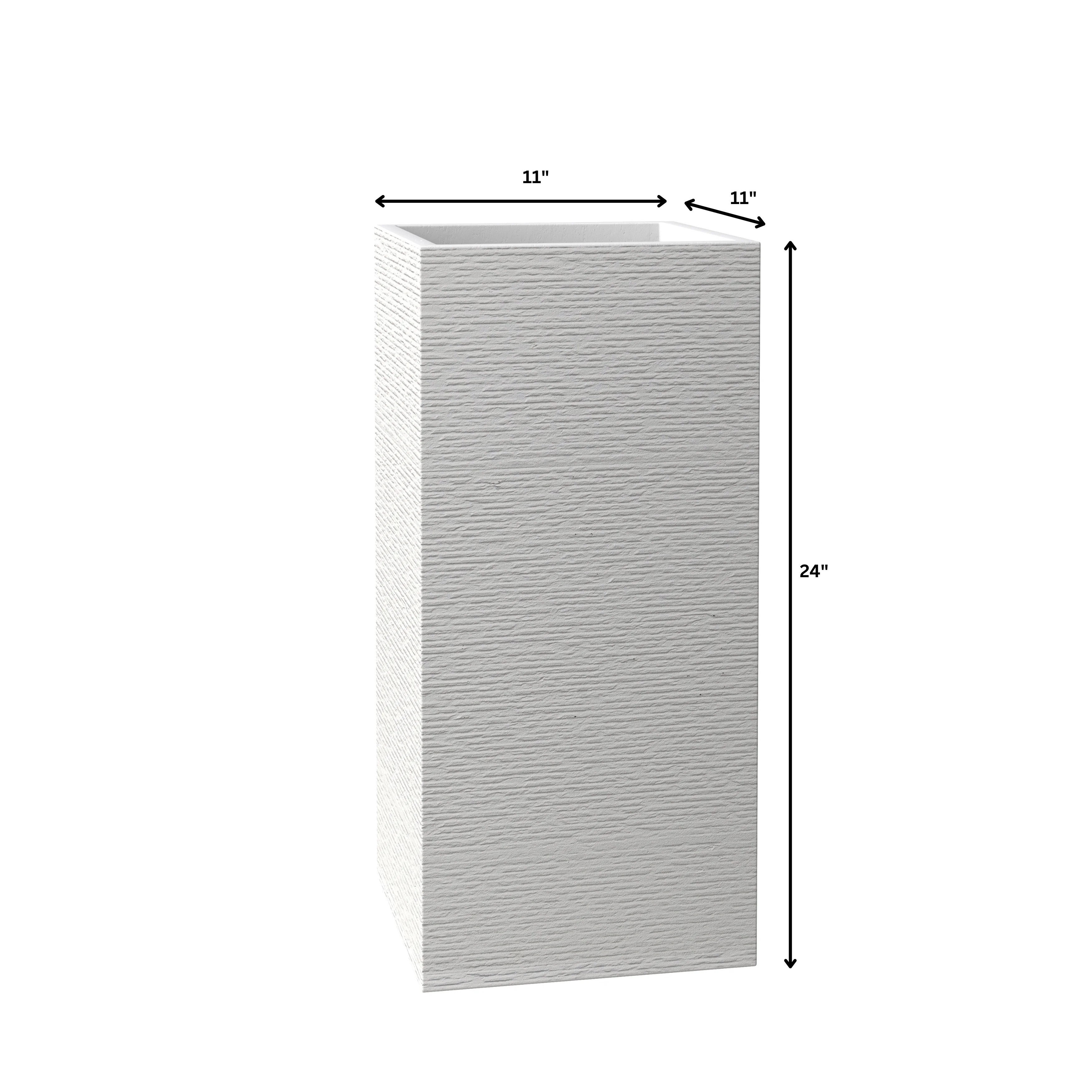 Basalt Series Poly Stone Planter 11" Square 23.6" High in White