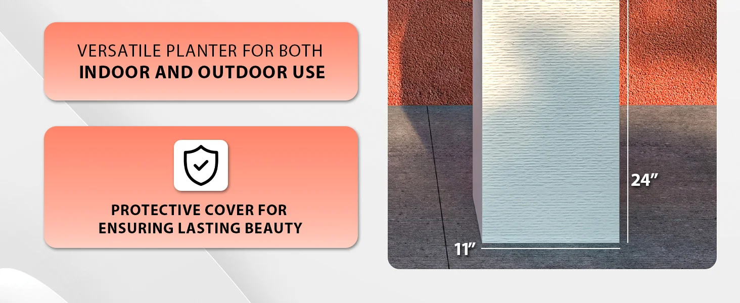 Basalt Series Poly Stone Planter 11" Square 23.6" High in White