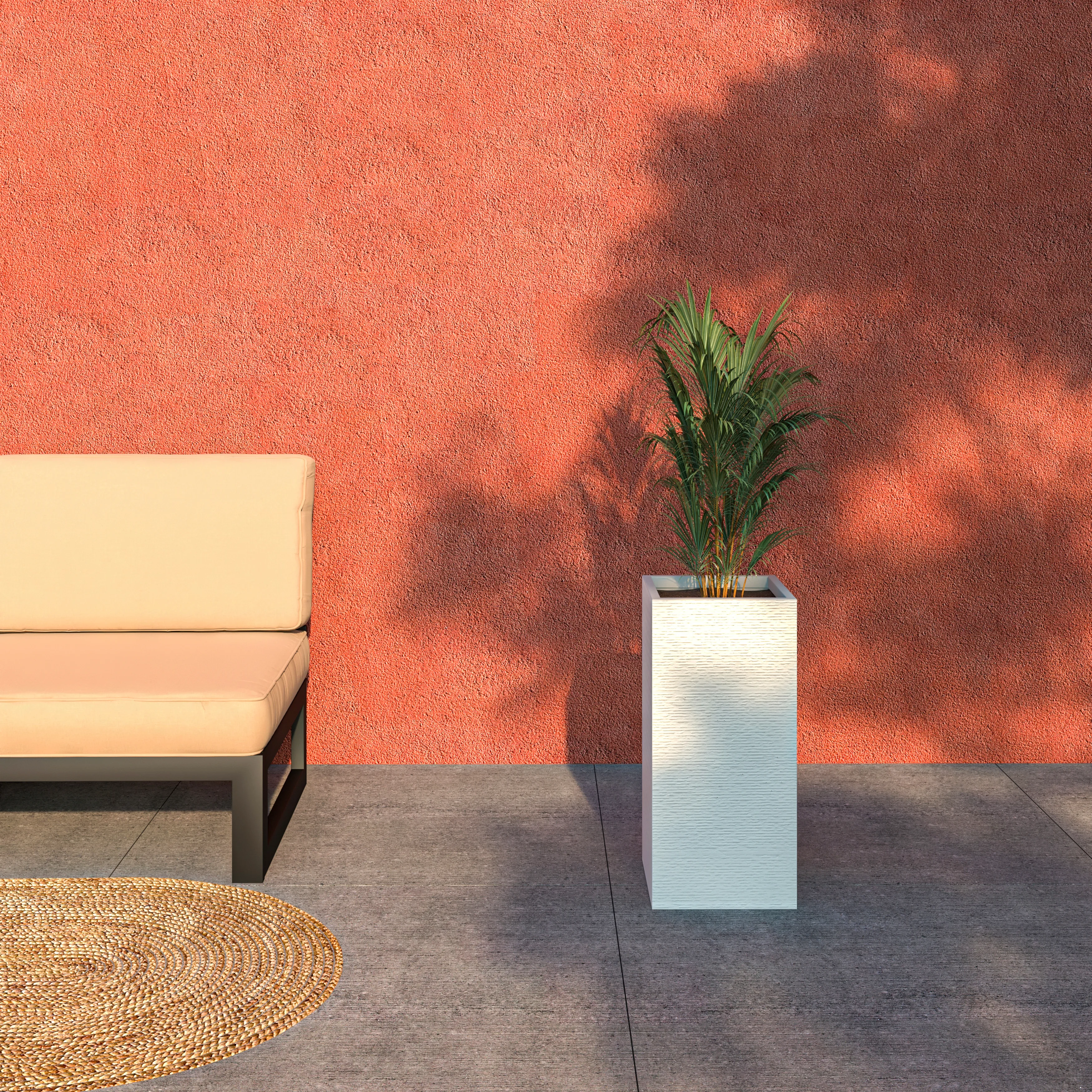 Basalt Series Poly Stone Planter 11" Square 23.6" High in White