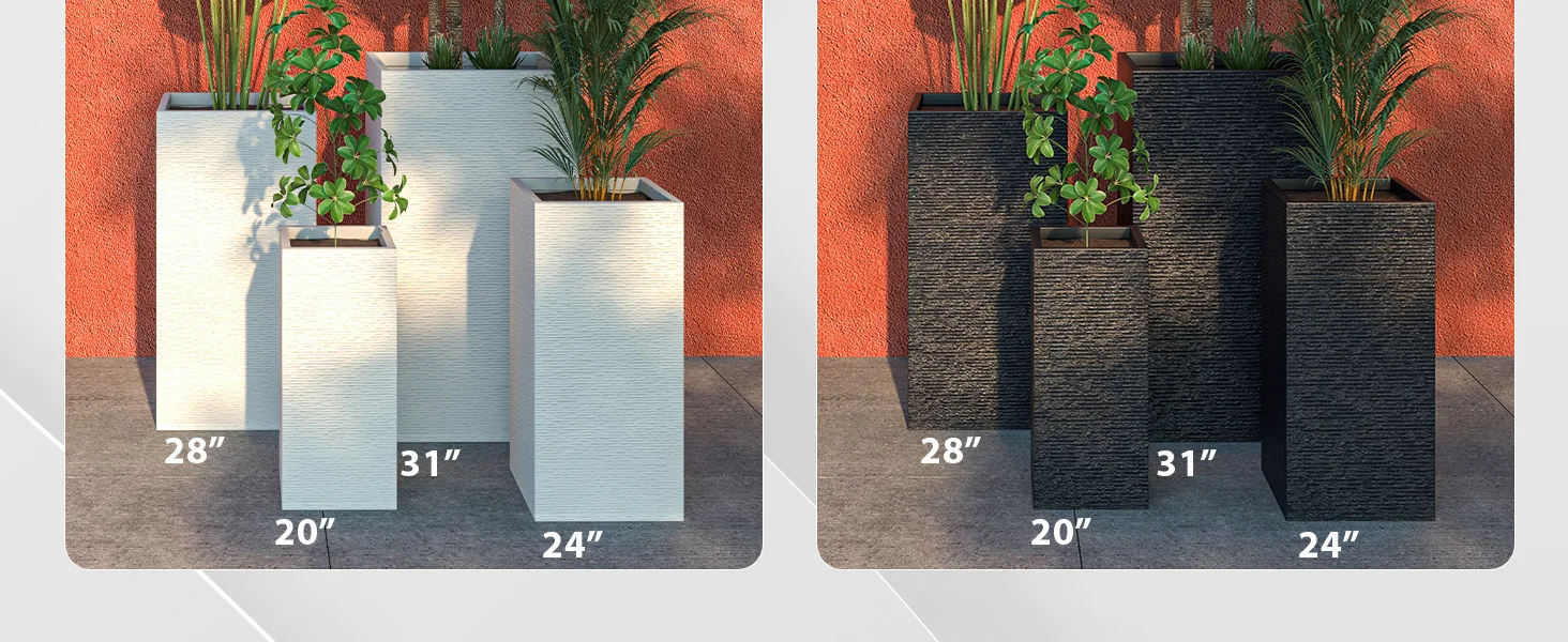 Basalt Series Poly Stone Planter 13.8" Square 27.6" High in Black